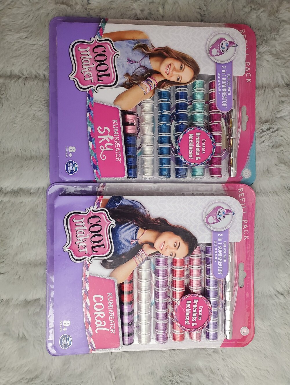 2 Pack New Sealed Cool Maker KUMIKREATOR Refill Packs Coral & Sky 100+ Spools